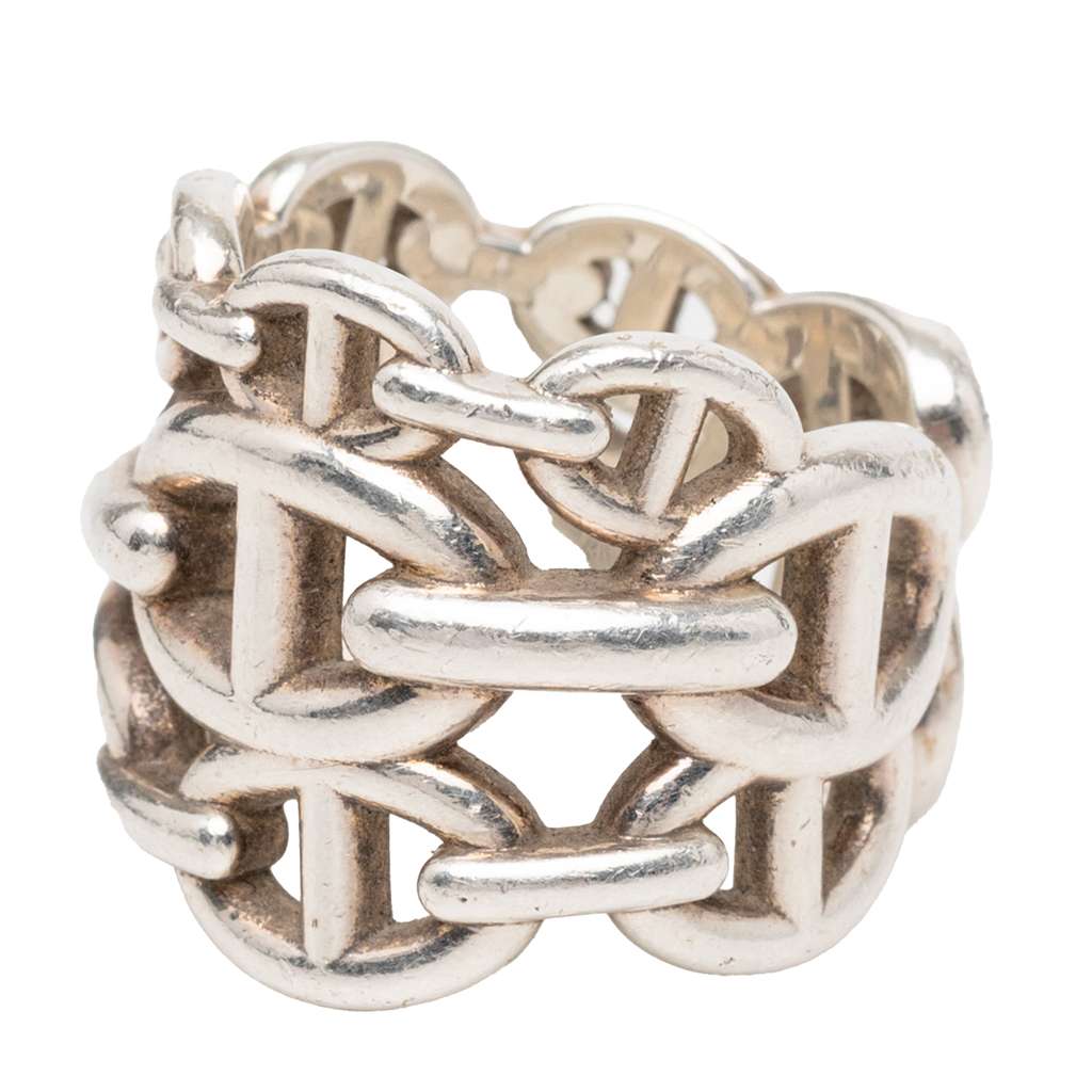 Hermès Large Sterling Silver Chaine d'Ancre Enchainee Ring Silver Silver Good condition - Back View