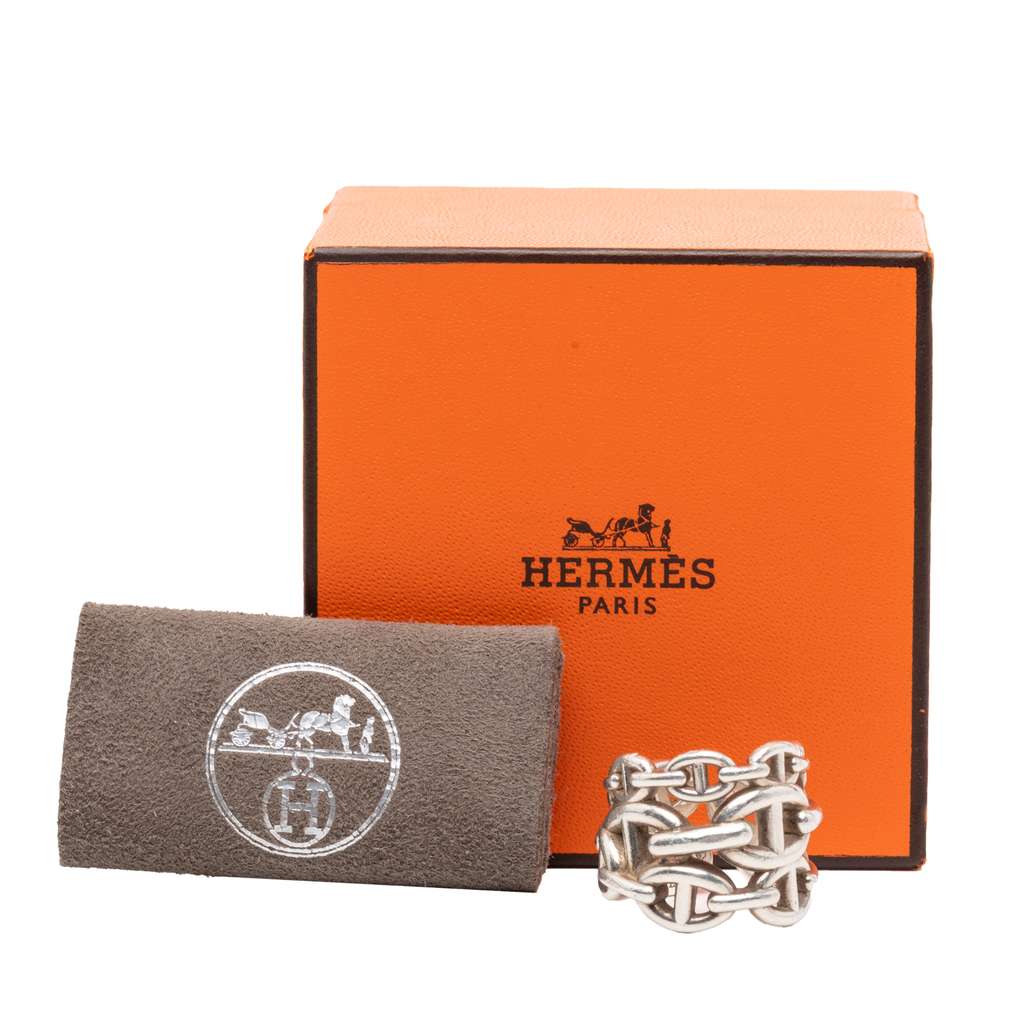 Hermès Large Sterling Silver Chaine d'Ancre Enchainee Ring Silver Silver Good condition - Box View