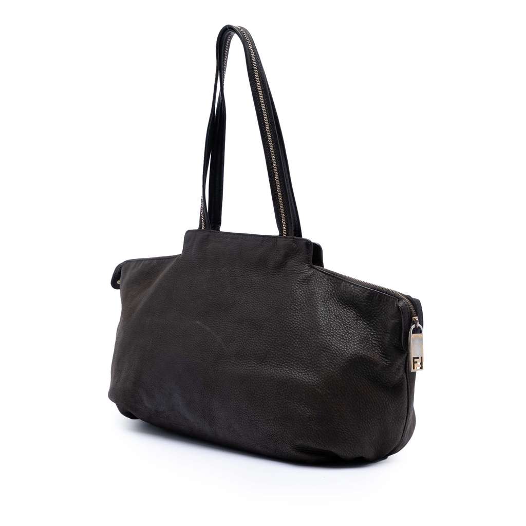 Fendi Medium FF Nubuck Chains Tote Brown Leather Good condition - Back View