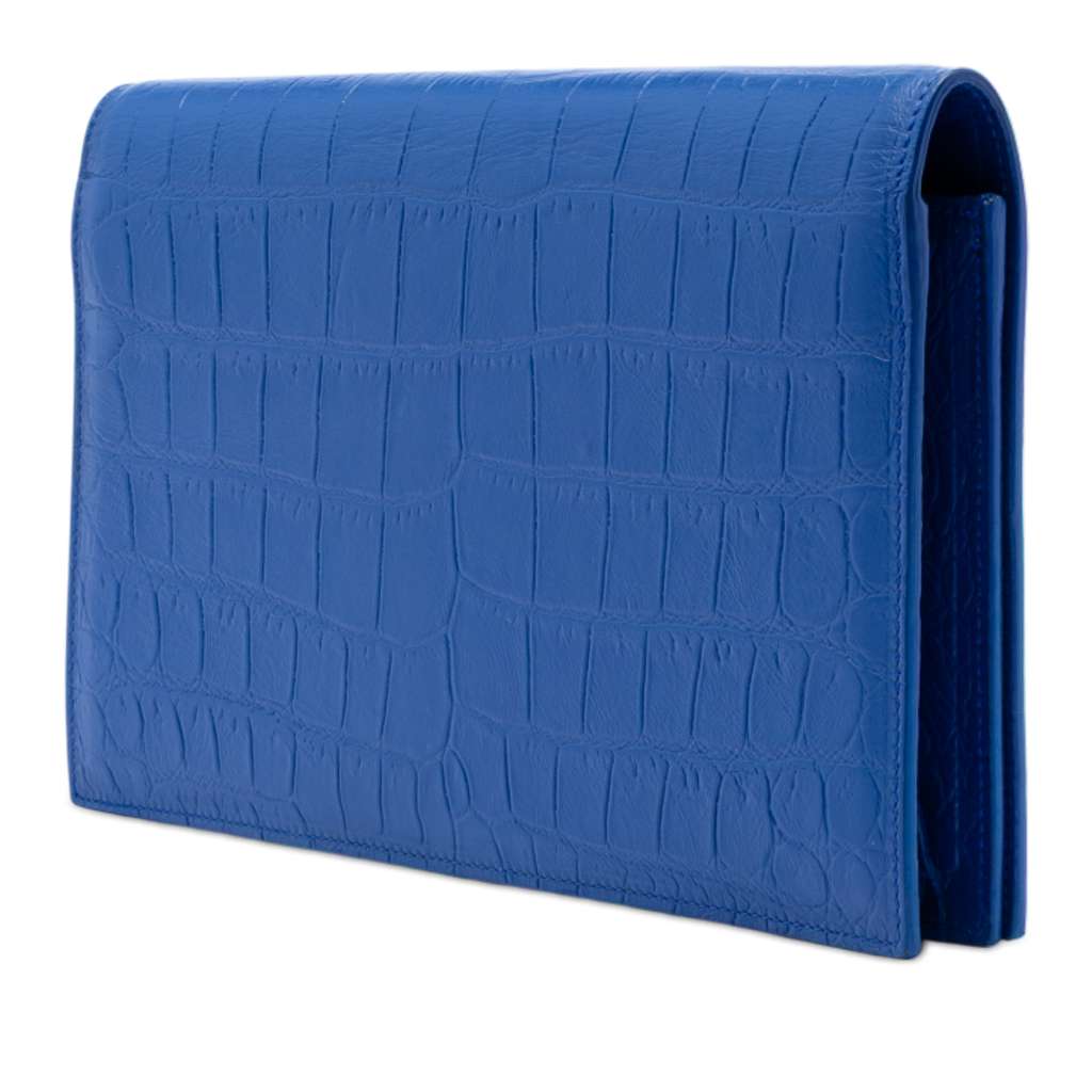 Saint Laurent Croc Embossed Monogram Kate Clutch Blue Leather Good condition - Back View