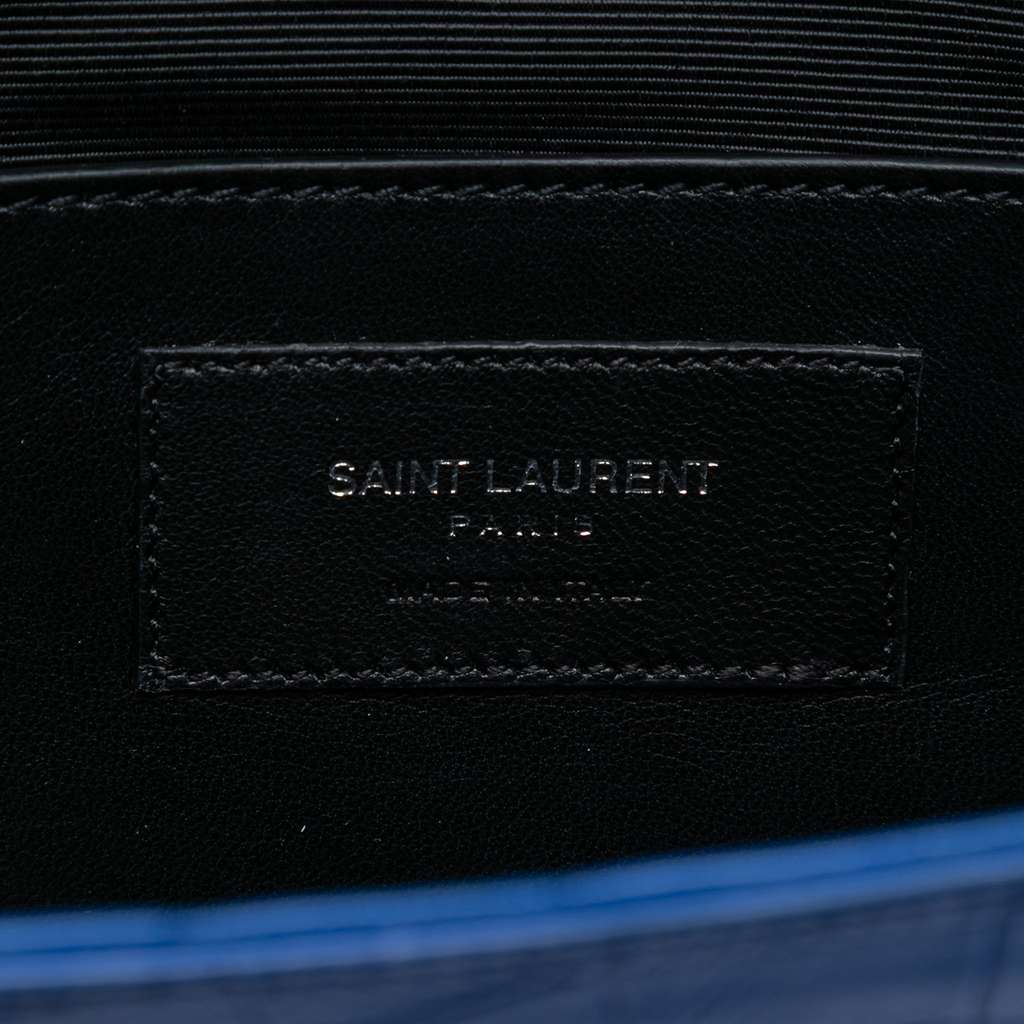 Saint Laurent Croc Embossed Monogram Kate Clutch Blue Leather Good condition - Box View