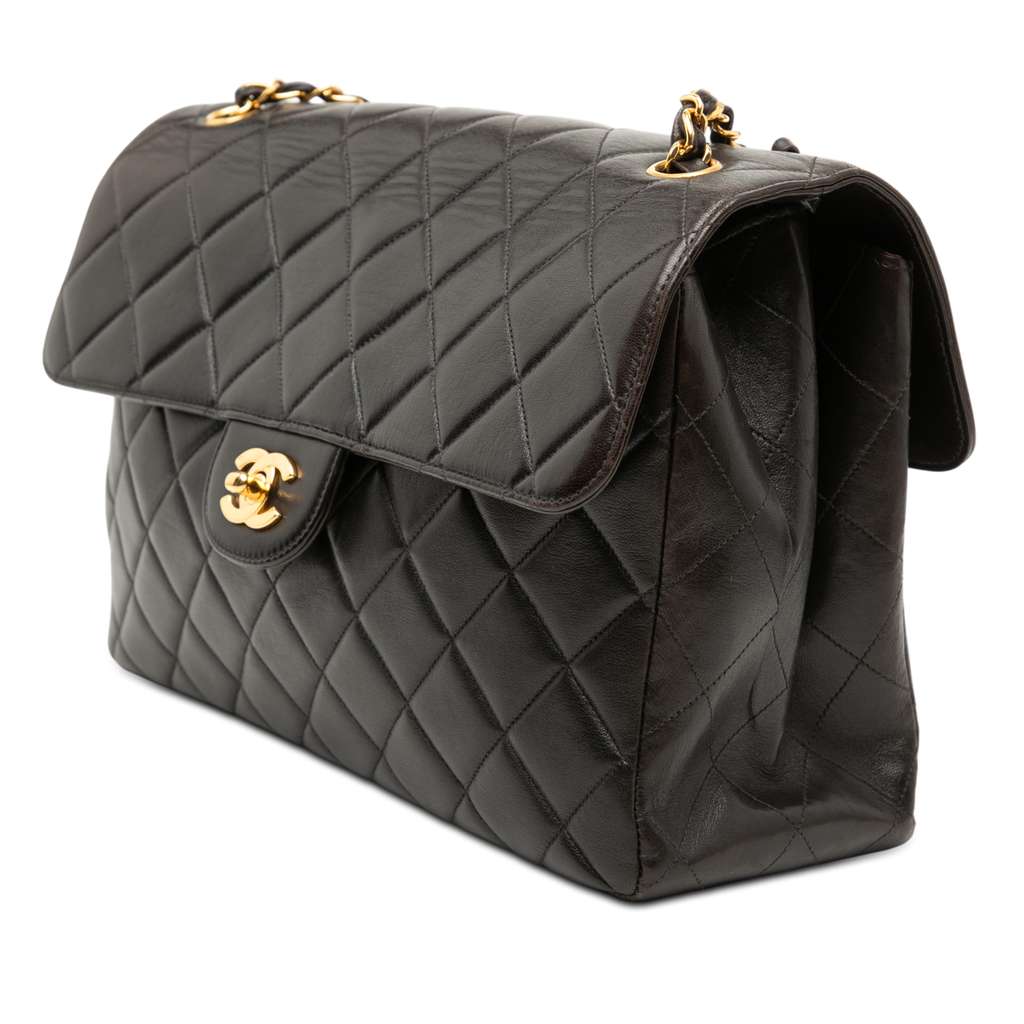 Chanel Jumbo Quilted Lambskin Double Sided Flap Black Leather Good condition - Back View