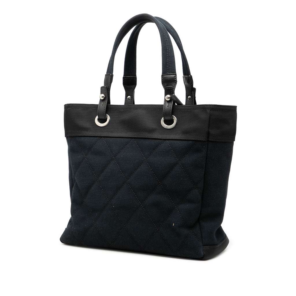 Chanel Medium Quilted Canvas Paris Biarritz Tote Blue Canvas Good condition - Back View