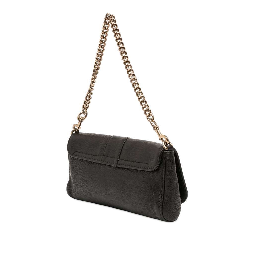 Gucci Pebbled Leather Greenwich Clutch with Chain Black Leather Good condition - Back View