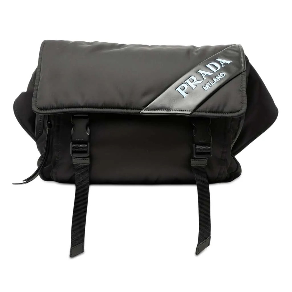 Prada Soft Calf Trimmed Tessuto Double Buckle Belt Bag Black Very good - Front View