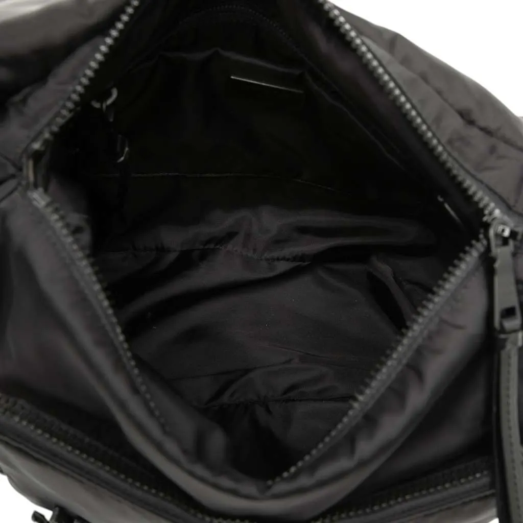 Prada Soft Calf Trimmed Tessuto Double Buckle Belt Bag Black Very good - Model View
