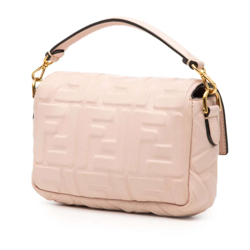 Fendi Mini Zucca Embossed Leather Baguette Satchel Pink Leather Good condition - Back View