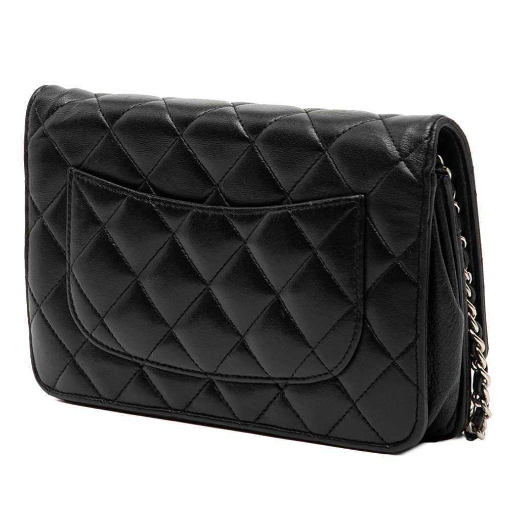 Chanel CC Quilted Lambskin Wallet On Chain Black Leather Good condition - Back View