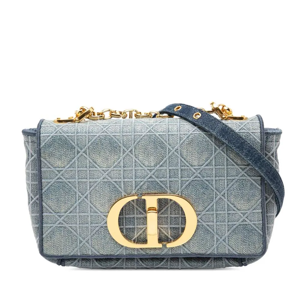 Dior Small Embroidered Denim Cannage Caro Bag Blue Denim Very good - Front View