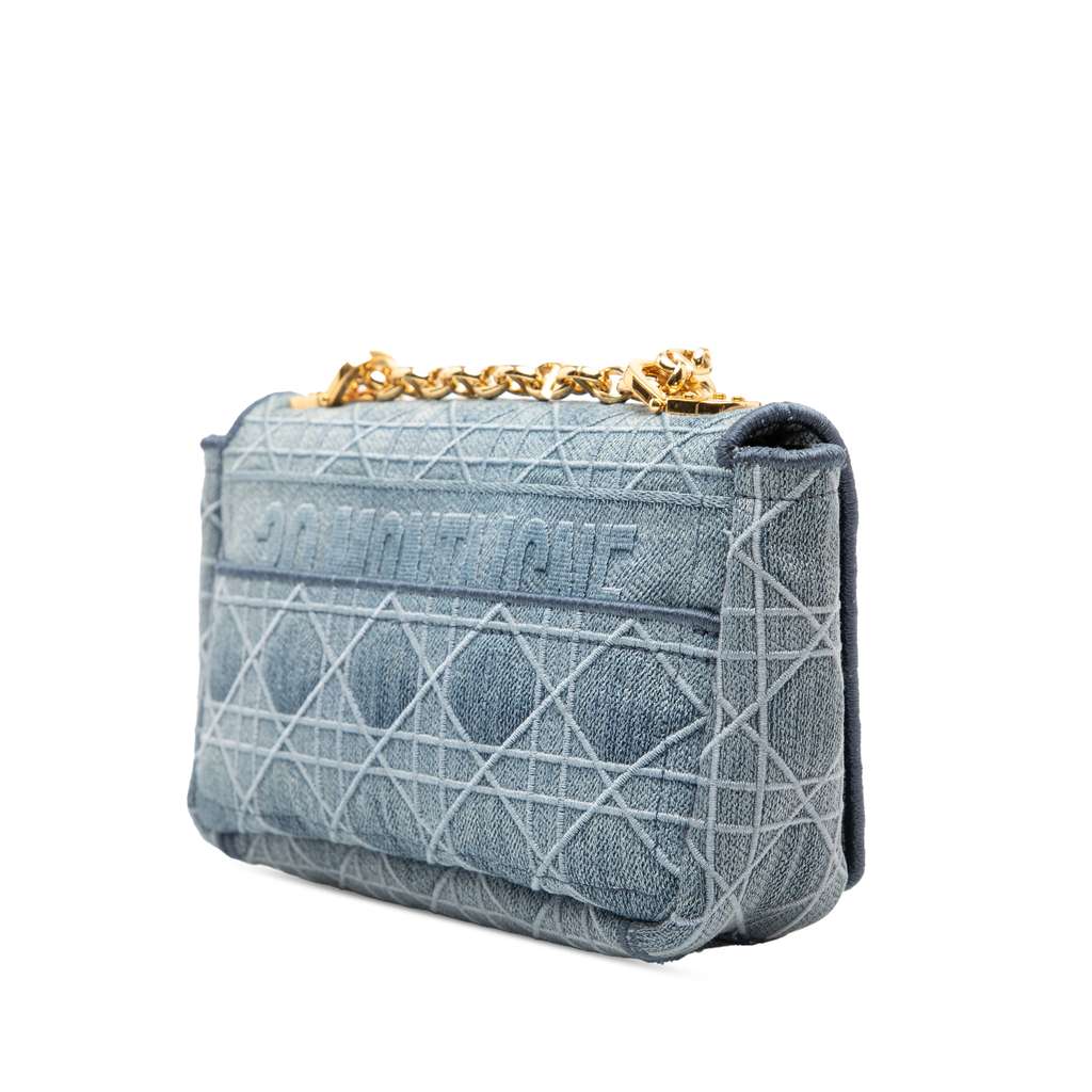Dior Small Embroidered Denim Cannage Caro Bag Blue Denim Good condition - Back View