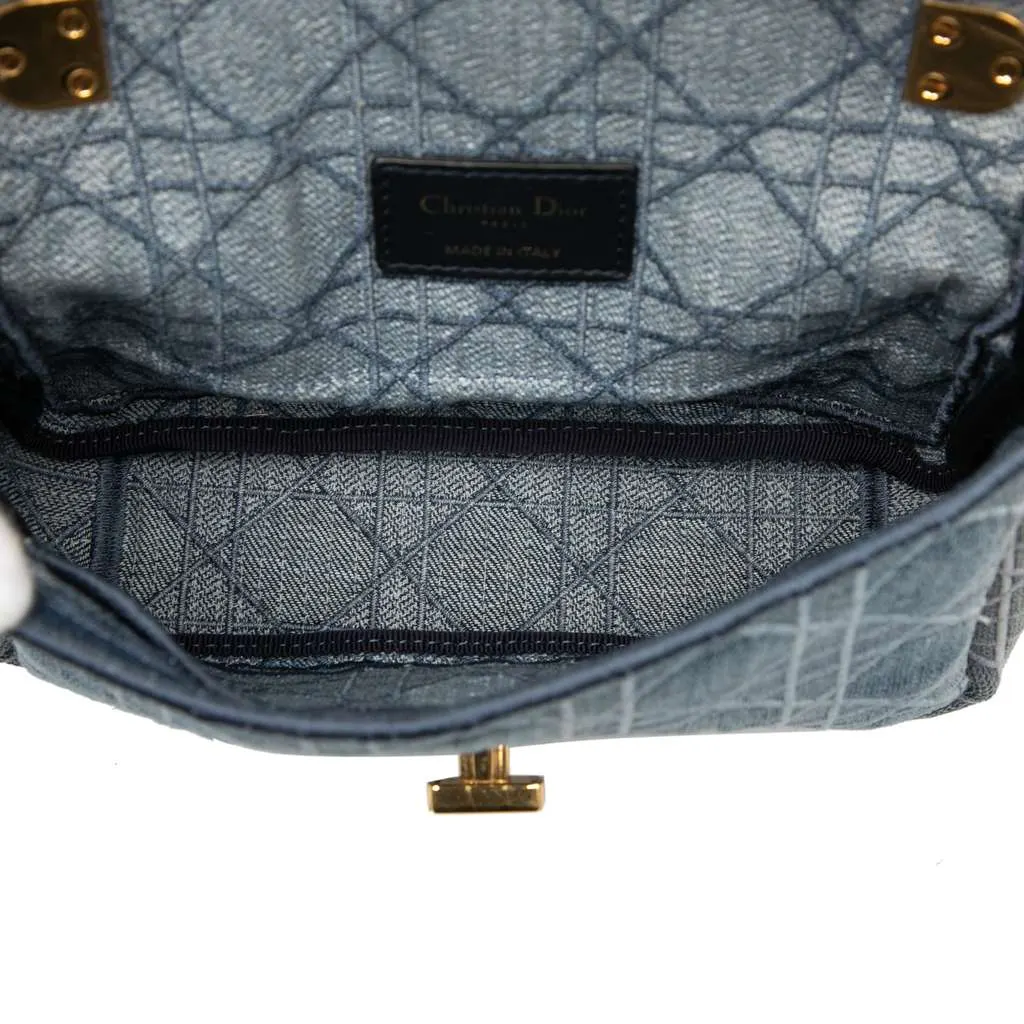Dior Small Embroidered Denim Cannage Caro Bag Blue Denim Very good - Model View