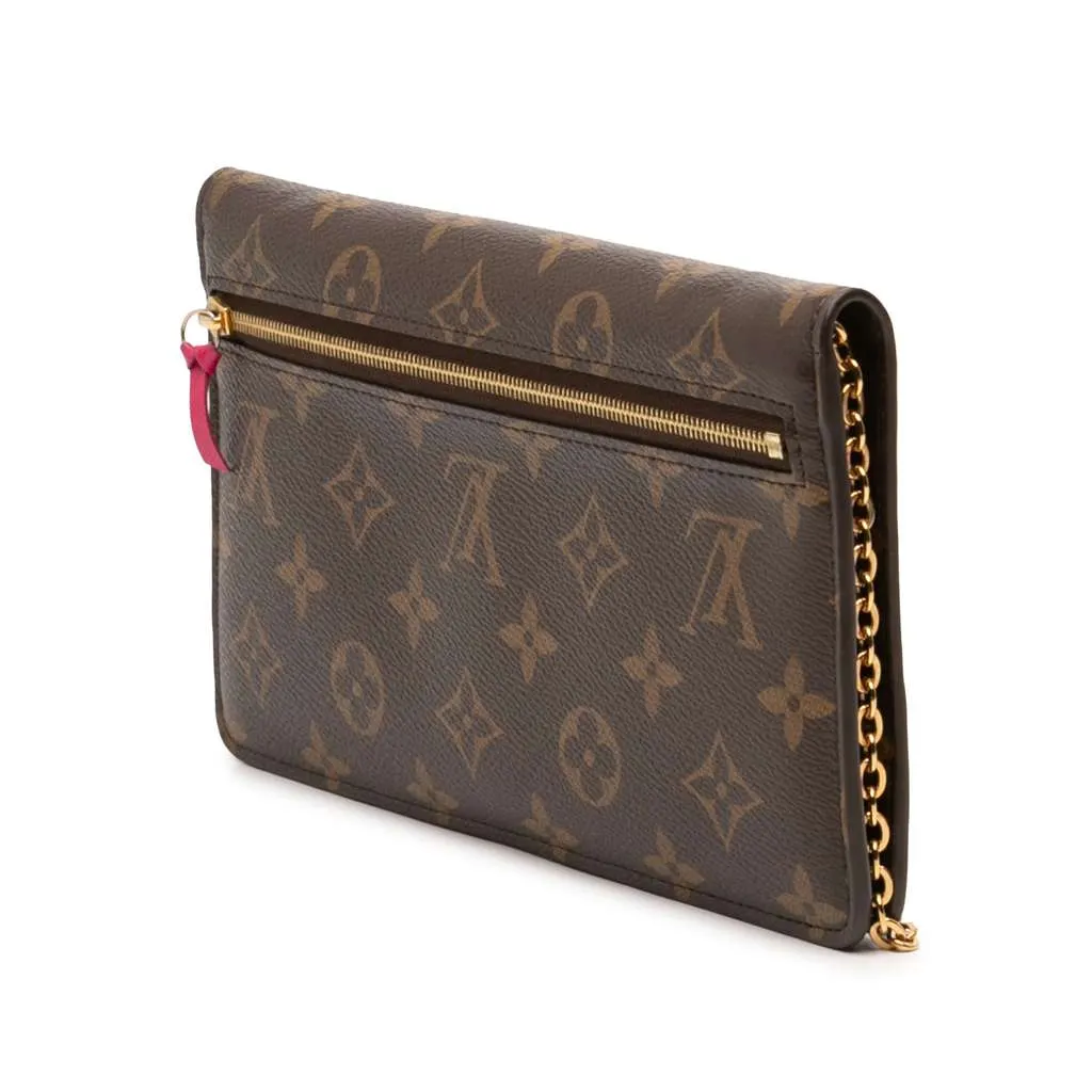 Louis Vuitton Monogram Christmas Animation Bears on Skis Pochette Weekend Chain Wallet Brown Very good - Back View