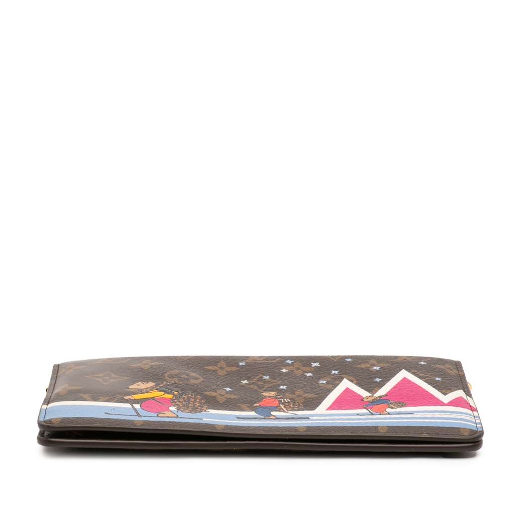 Louis Vuitton Monogram Christmas Animation Bears on Skis Pochette Weekend Chain Wallet Brown Good condition - Inside View