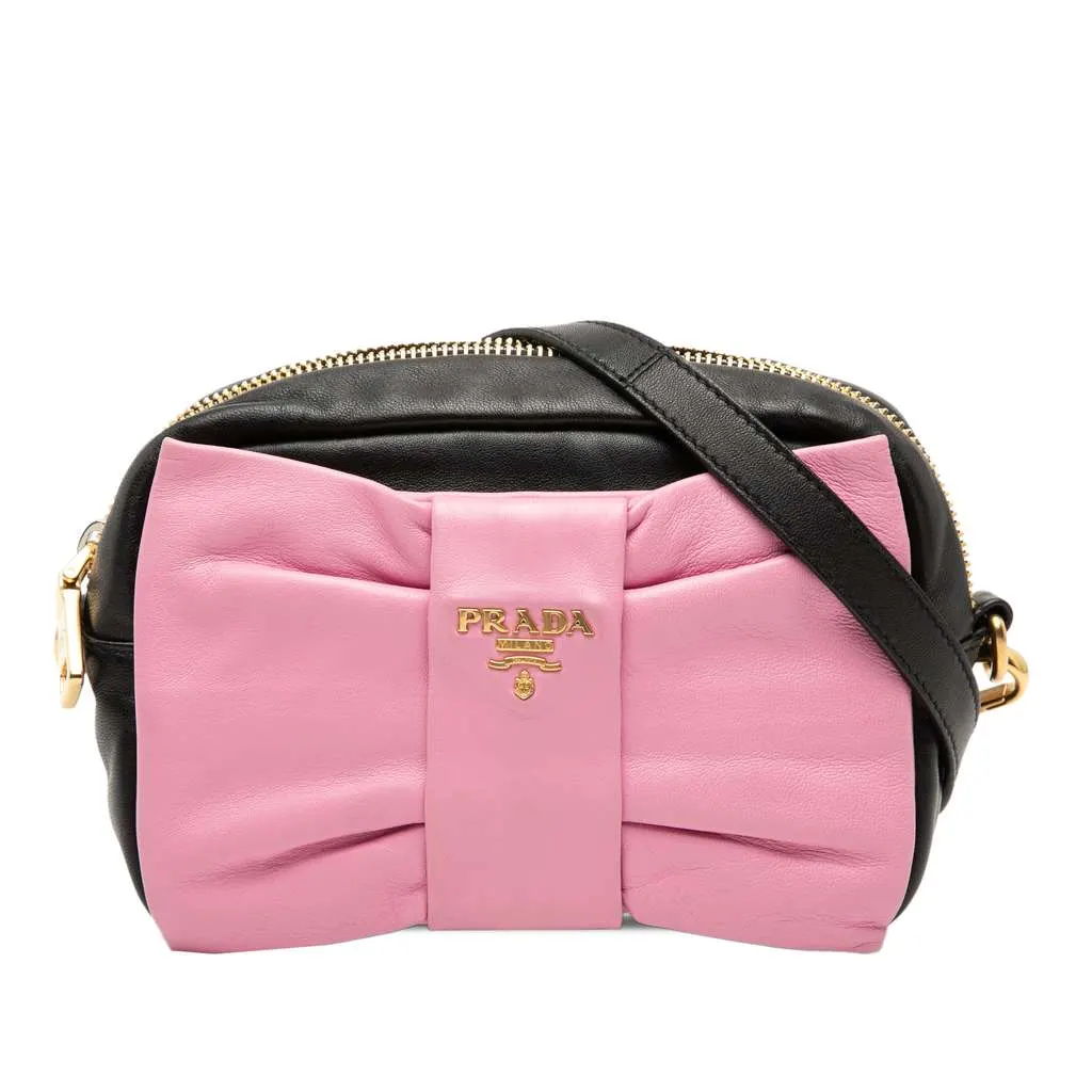 Prada Nappa Fiocco Bow Crossbody Black Leather Very good - Front View