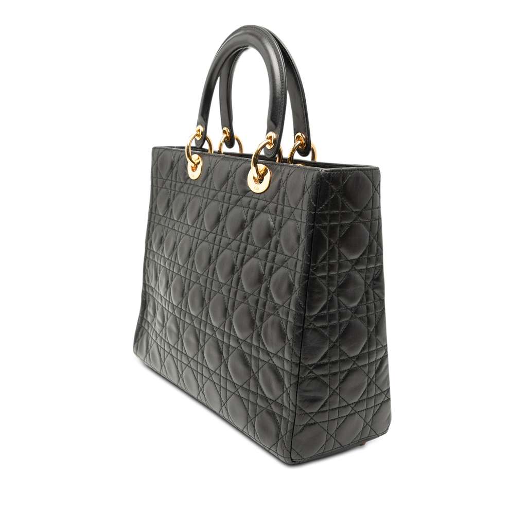 Dior Large Lambskin Cannage Lady Dior Black Leather Good condition - Back View