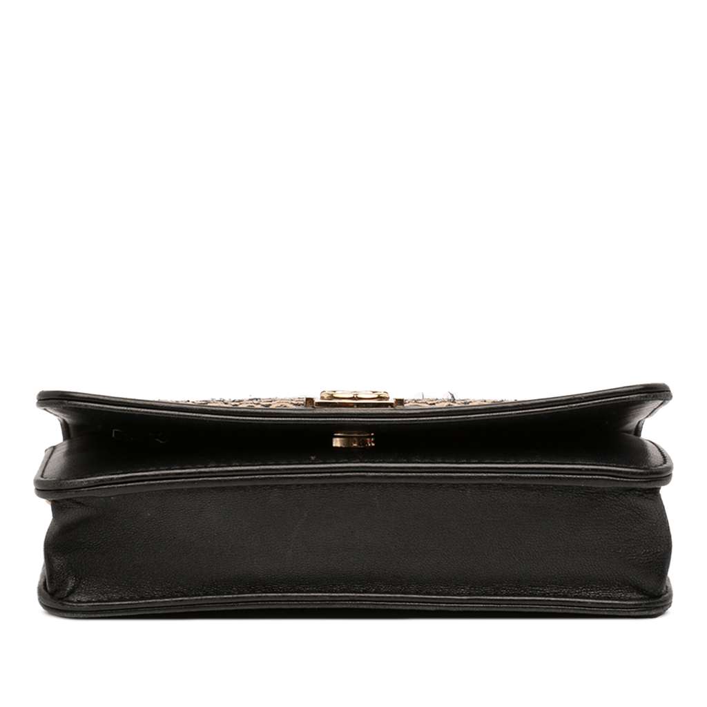 Chanel Lambskin and Woven Raffia Boy Wallet on Chain Black Leather Good condition - Inside View