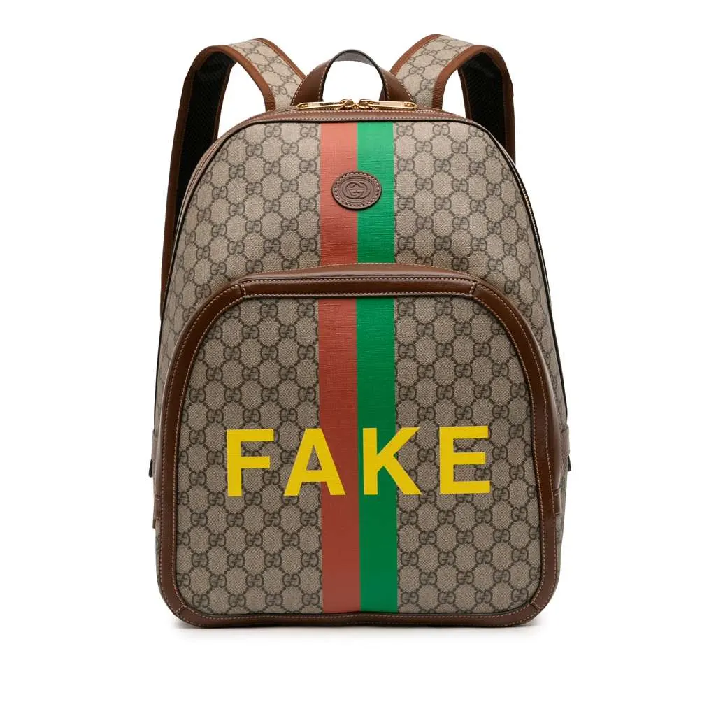 Gucci Medium GG Supreme Fake Not Backpack Brown Canvas Very good - Front View