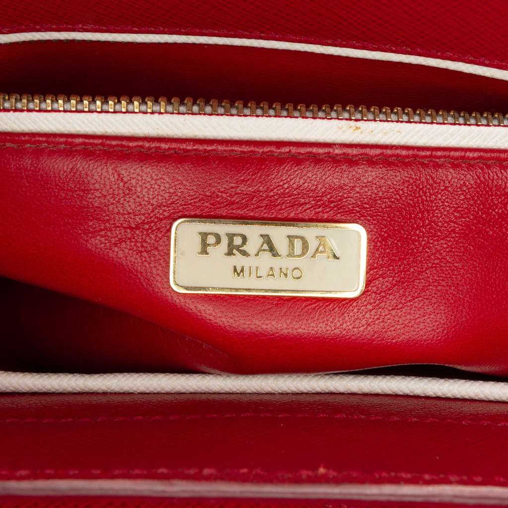 Prada Bicolor Saffiano Turnlock Satchel White Leather Good condition - Box View