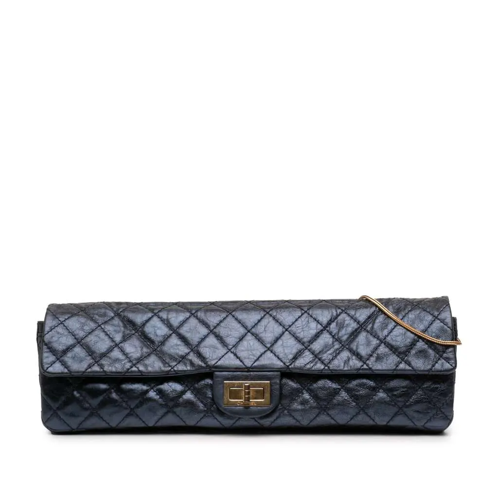 Chanel Quilted Glazed Calfskin Reissue 2.55 East West Single Flap Blue Leather Very good - Front View