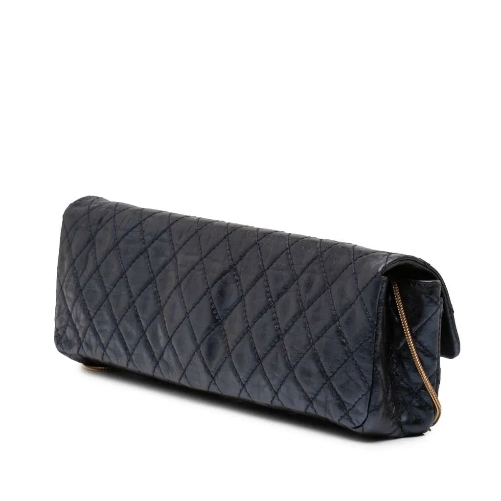 Chanel Quilted Glazed Calfskin Reissue 2.55 East West Single Flap Blue Leather Very good - Back View