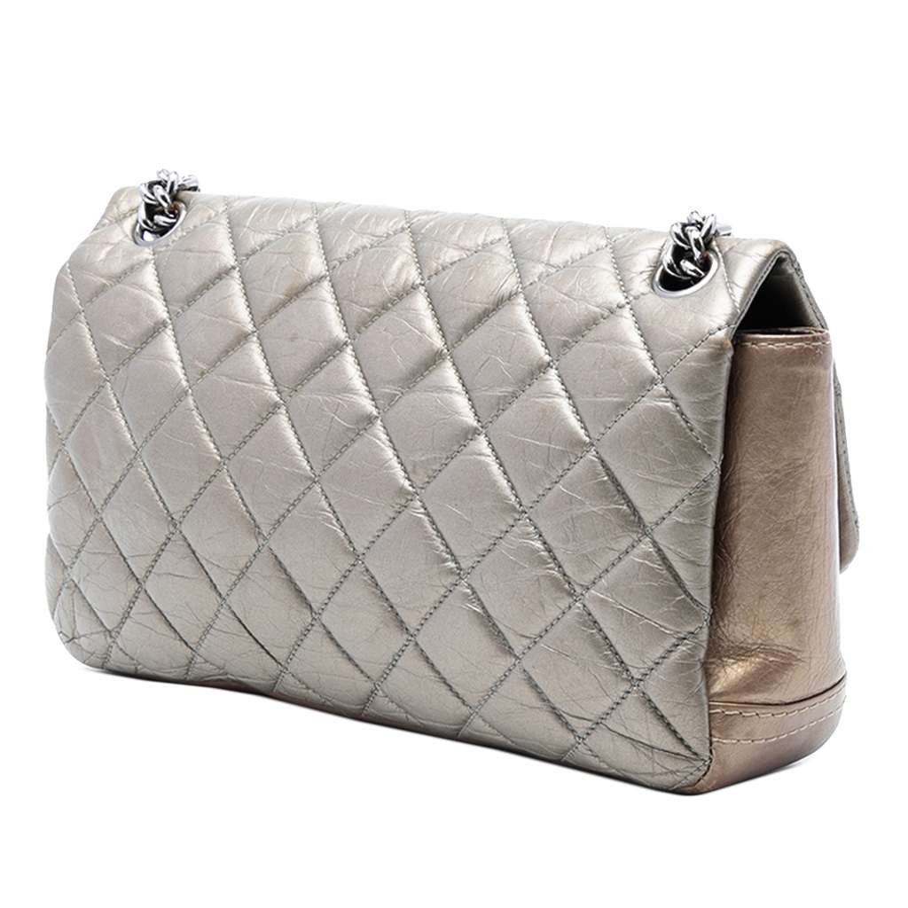 Chanel Small Bicolor Quilted Aged Calfskin Lady Pearly Flap Silver Leather Good condition - Back View