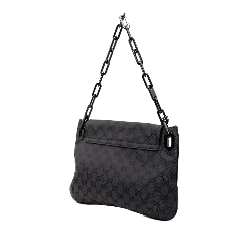 Gucci GG Canvas Resin Chain Flap Shoulder Bag Black Canvas Very good - Back View