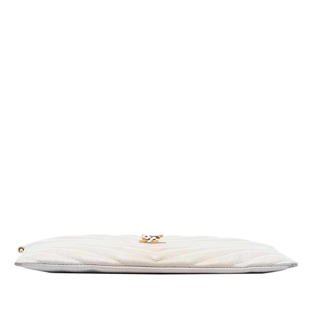 Saint Laurent Grain De Poudre Chevron Monogram Clutch White Leather Good condition - Inside View