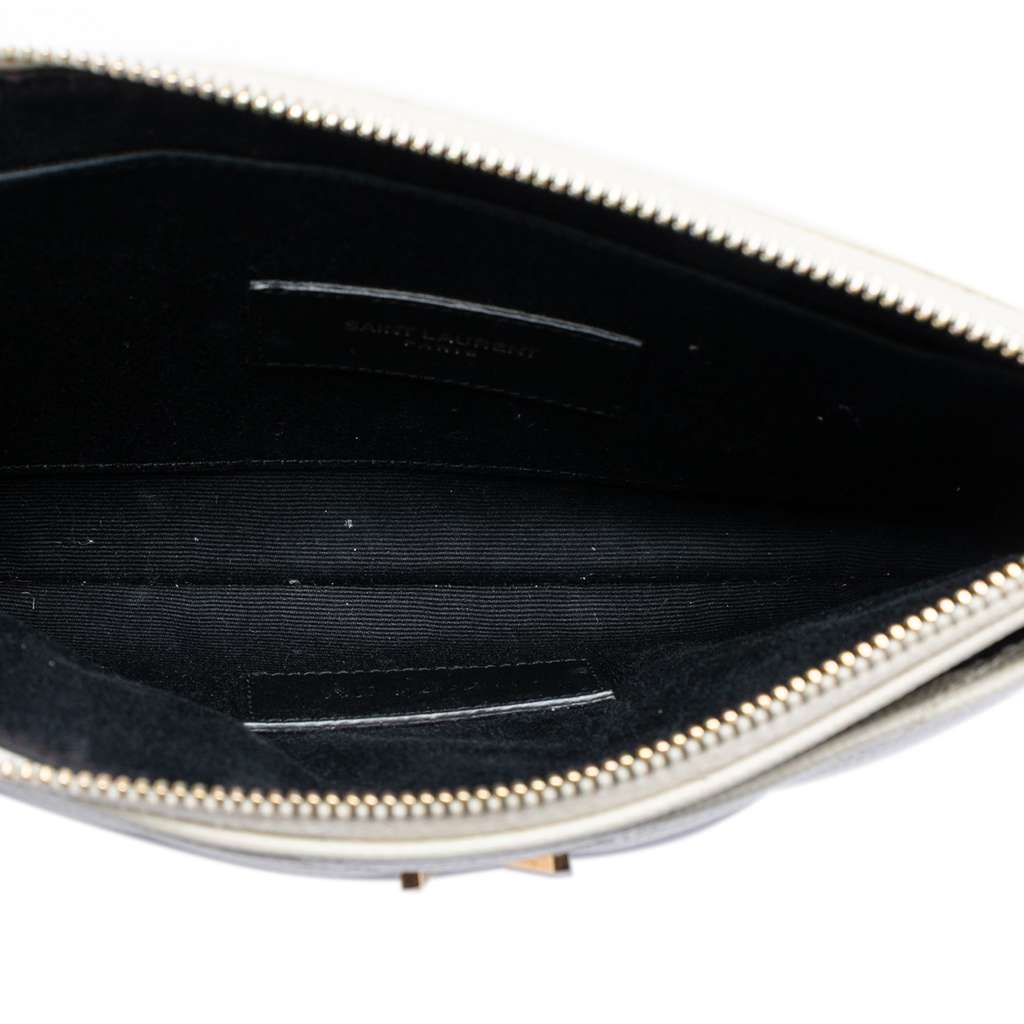 Saint Laurent Grain De Poudre Chevron Monogram Clutch White Leather Good condition - Model View