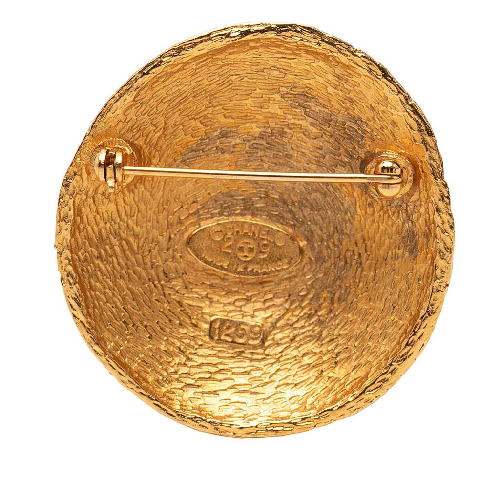Chanel CC Gold Plated Woven Round Brooch Gold Metal Good condition - Back View
