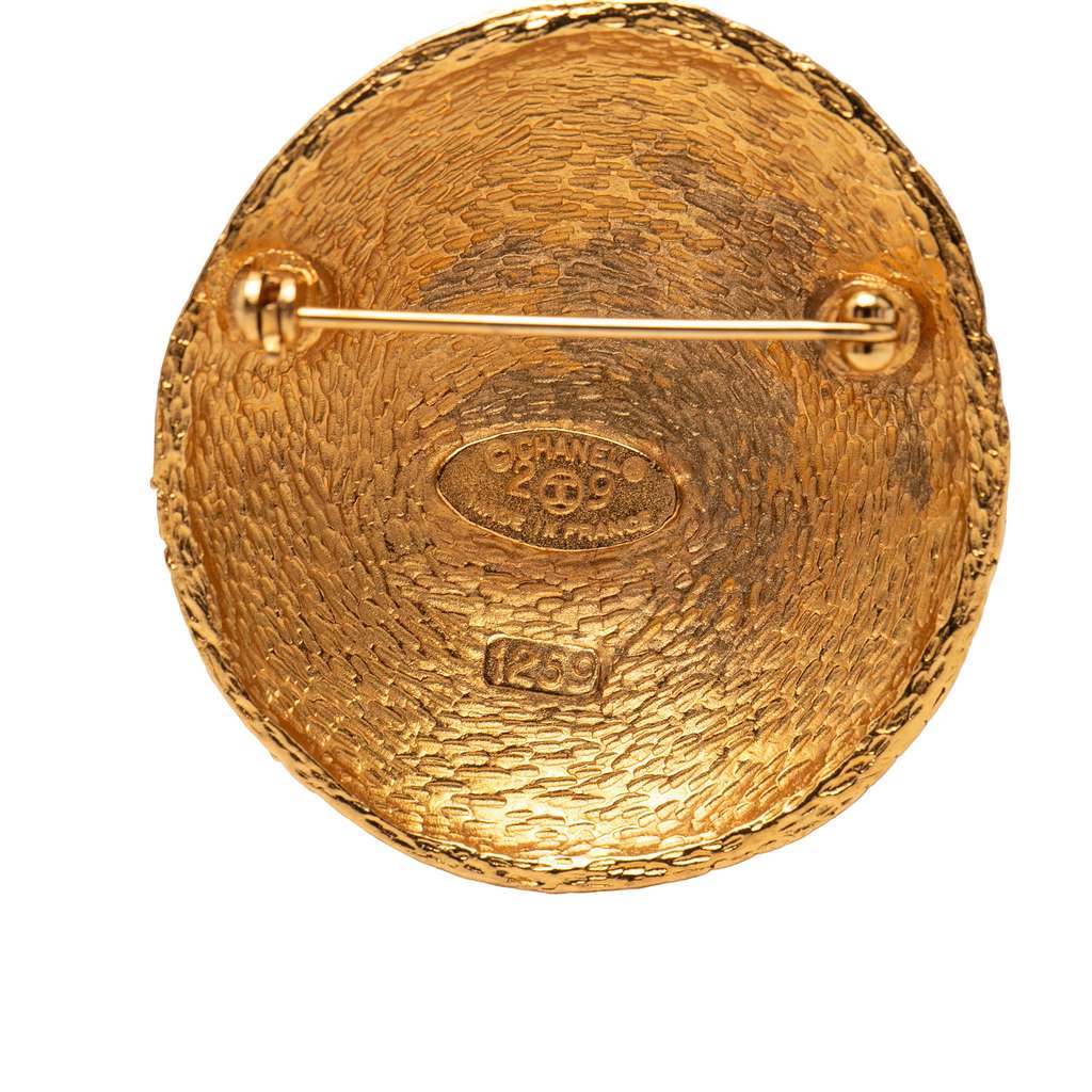 Chanel CC Gold Plated Woven Round Brooch Gold Metal Good condition - Inside View