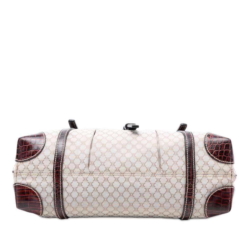 Celine Croc Embossed Leather Trimmed Macadam Canvas Handbag Brown Canvas Good condition - Inside View