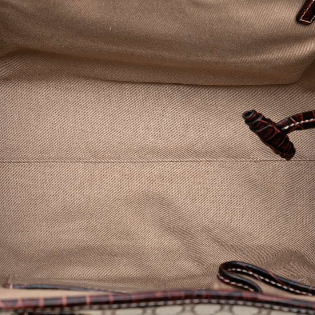 Celine Croc Embossed Leather Trimmed Macadam Canvas Handbag Brown Canvas Good condition - Model View