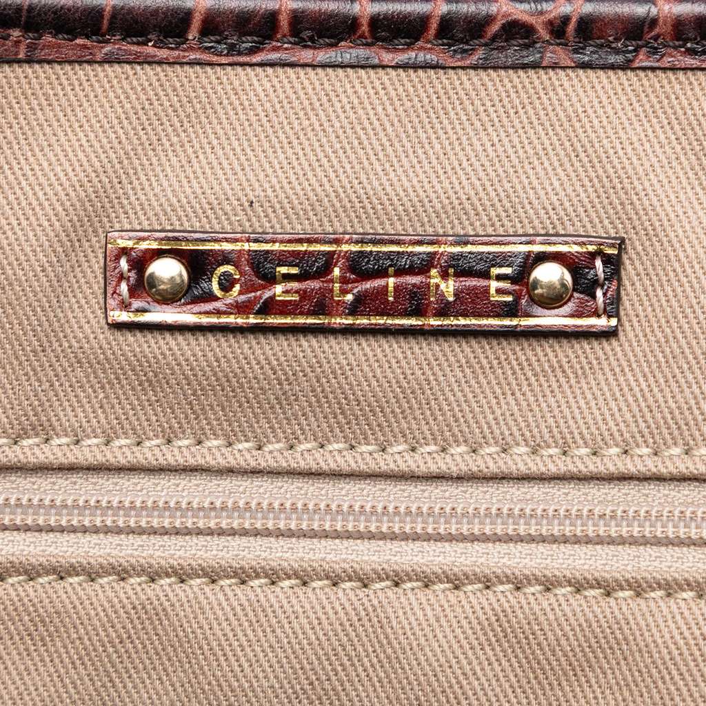 Celine Croc Embossed Leather Trimmed Macadam Canvas Handbag Brown Canvas Good condition - Box View