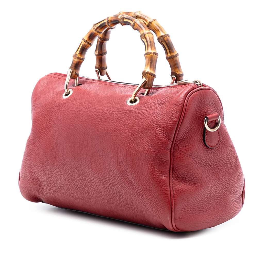Gucci Medium Calfskin Bamboo Shopper Boston Bag Red Leather Good condition - Back View