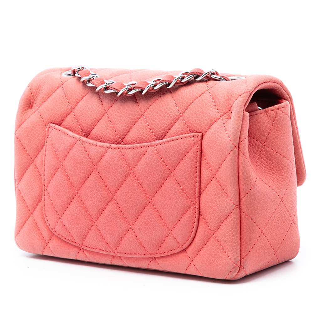 Chanel Mini Rectangular Classic Caviar Single Flap Pink Leather Good condition - Back View