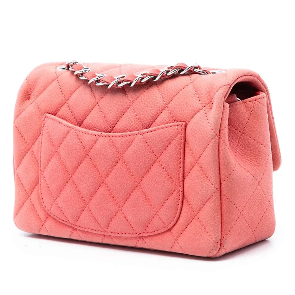 Chanel Mini Rectangular Classic Caviar Single Flap Pink Leather Very good - Back View