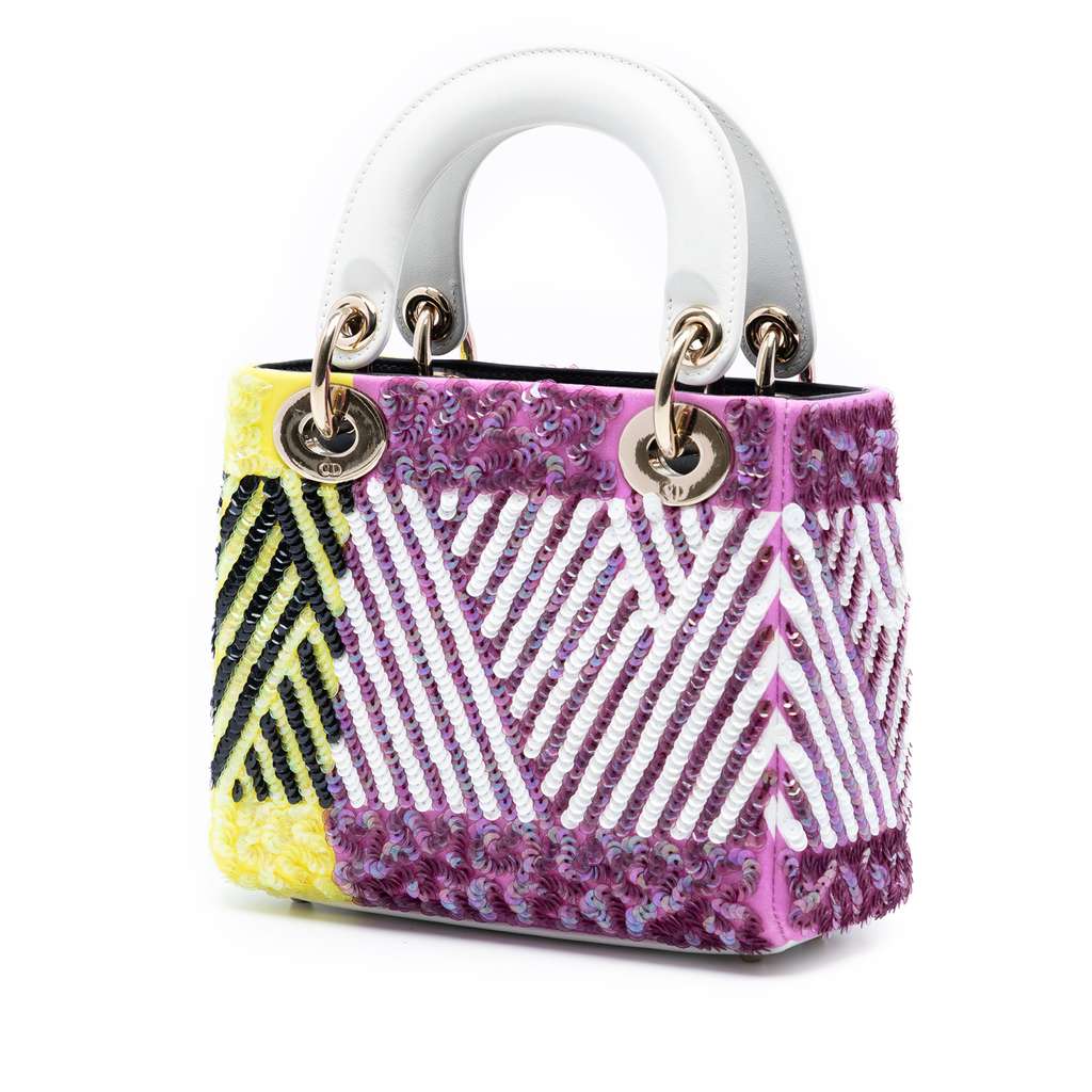 Dior Mini Canvas Sequin Flower Pop Lady Dior Purple Canvas Good condition - Back View