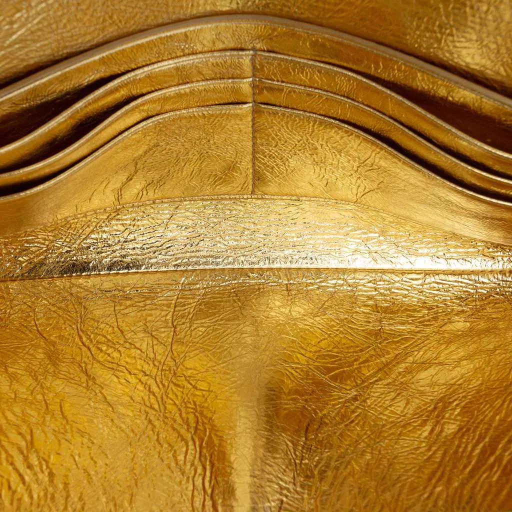 Bottega Veneta Wood Embossed Metallic Leather Intrecciato Andiamo Clutch Gold Leather Good - Model View