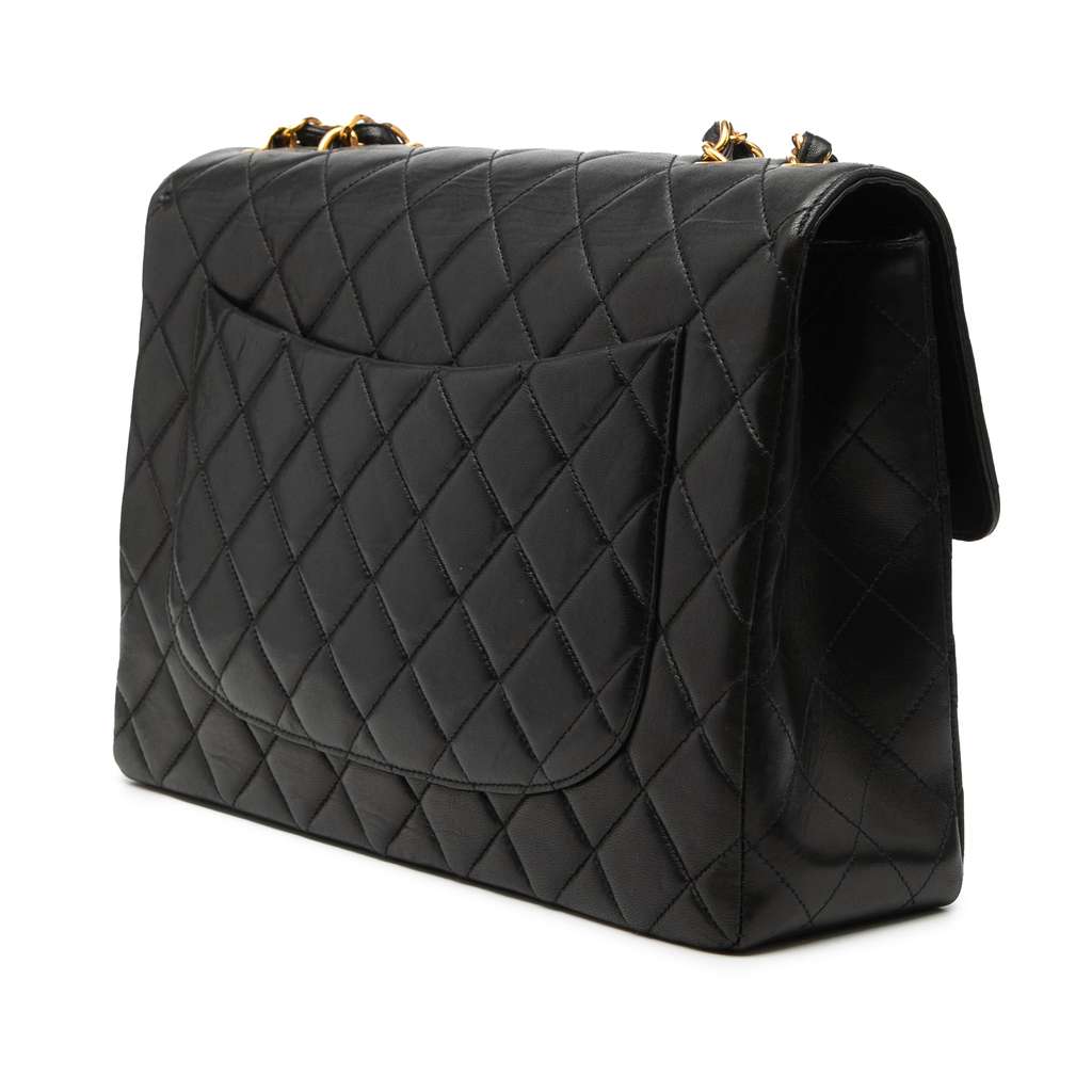 Chanel Jumbo Classic Lambskin Single Flap Black Leather Good condition - Back View