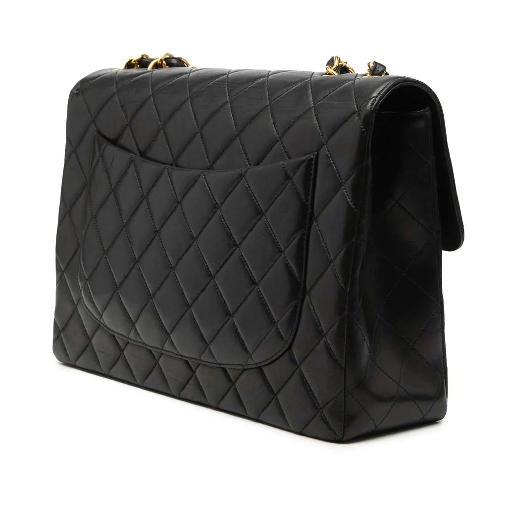 Chanel Jumbo Classic Lambskin Single Flap Black Leather Very good - Back View