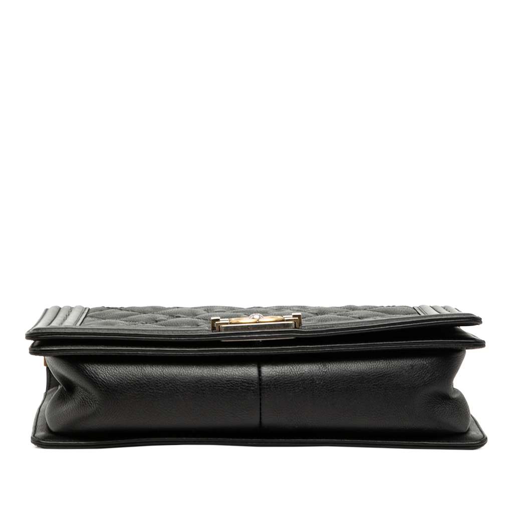 Chanel Medium Quilted Calfskin Wild Stitch Boy Flap Black Leather Good condition - Inside View