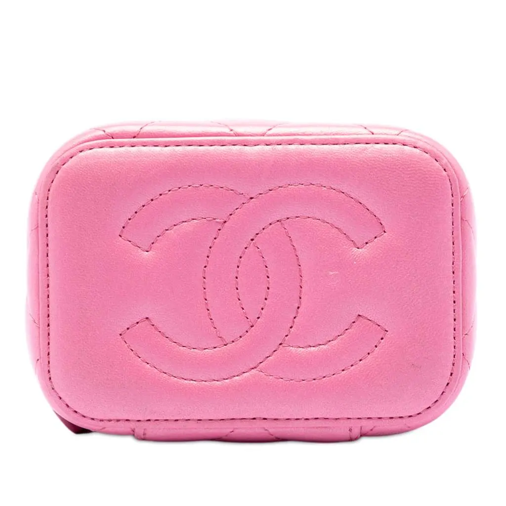 Chanel Mini CC Quilted Lambskin Beaded Heart Charms Chain Vanity Case Pink Leather Very good - Inside View