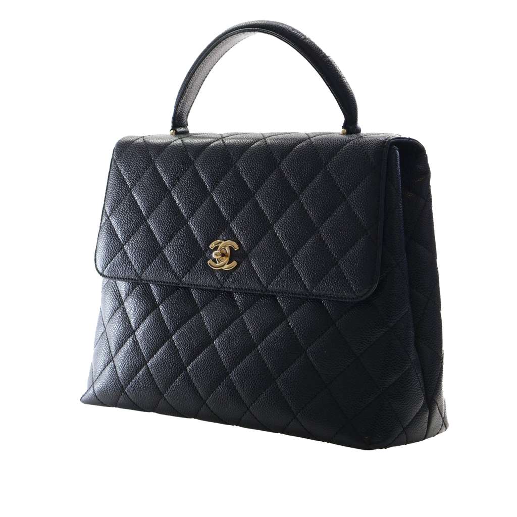 Chanel CC Quilted Caviar Kelly Top Handle Bag Black Leather Good condition - Inside View