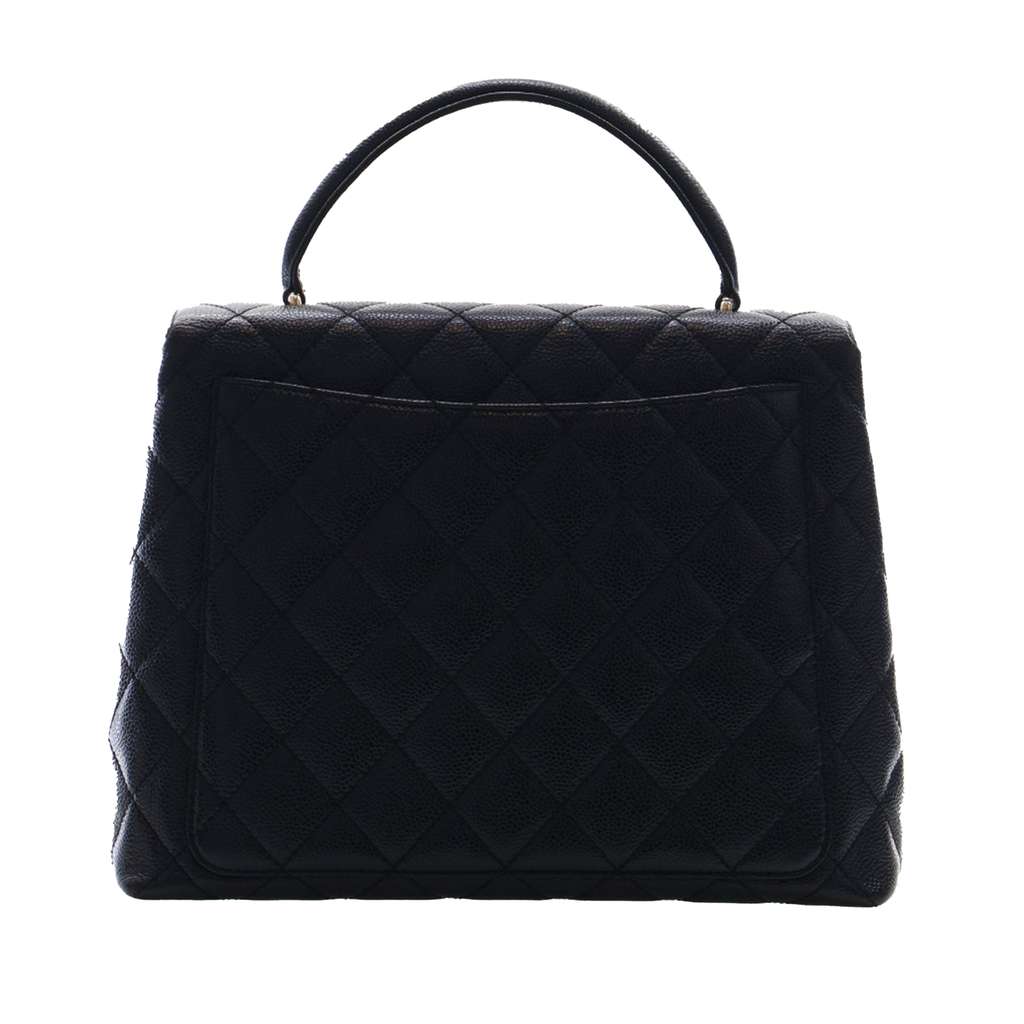 Chanel CC Quilted Caviar Kelly Top Handle Bag Black Leather Good condition - Model View