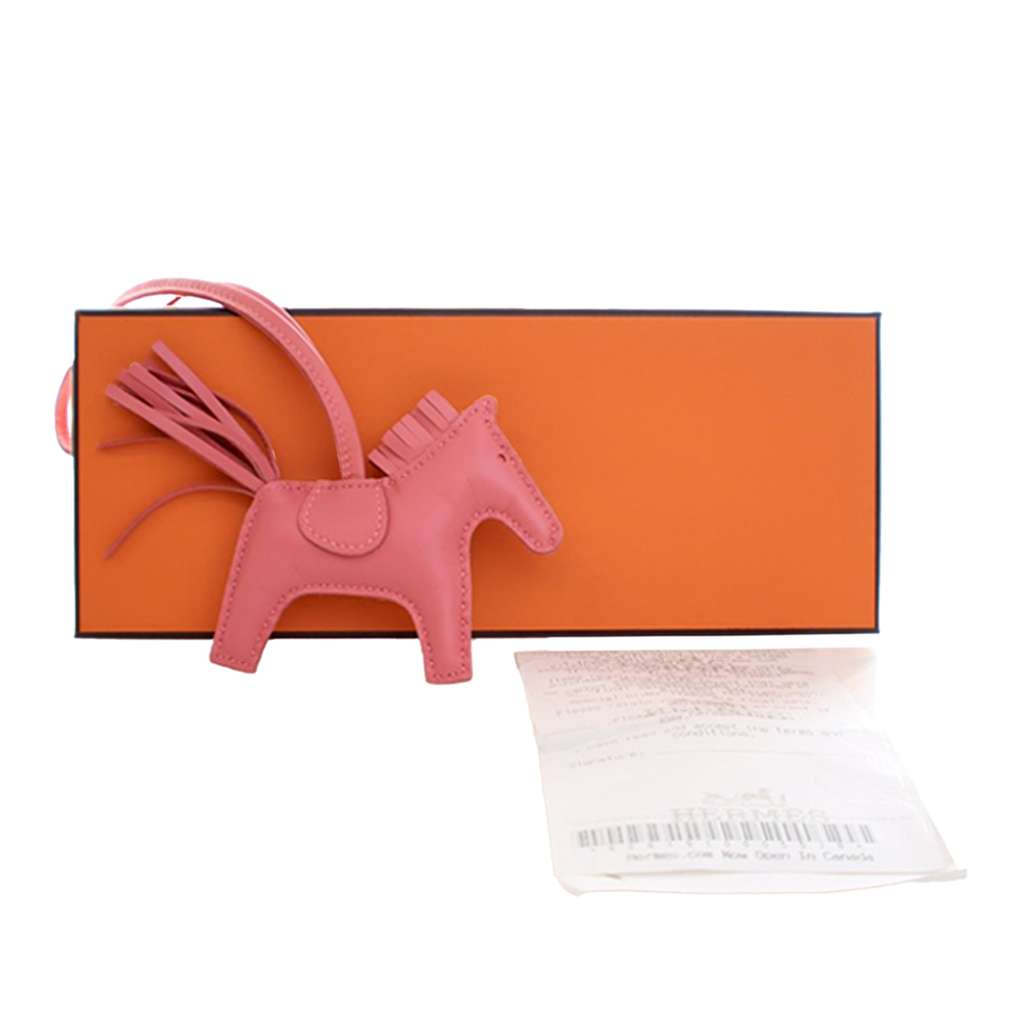Hermès Milo Lambskin and Swift Grigri Rodeo Pegase Bag Charm PM Pink Leather Good condition - Box View