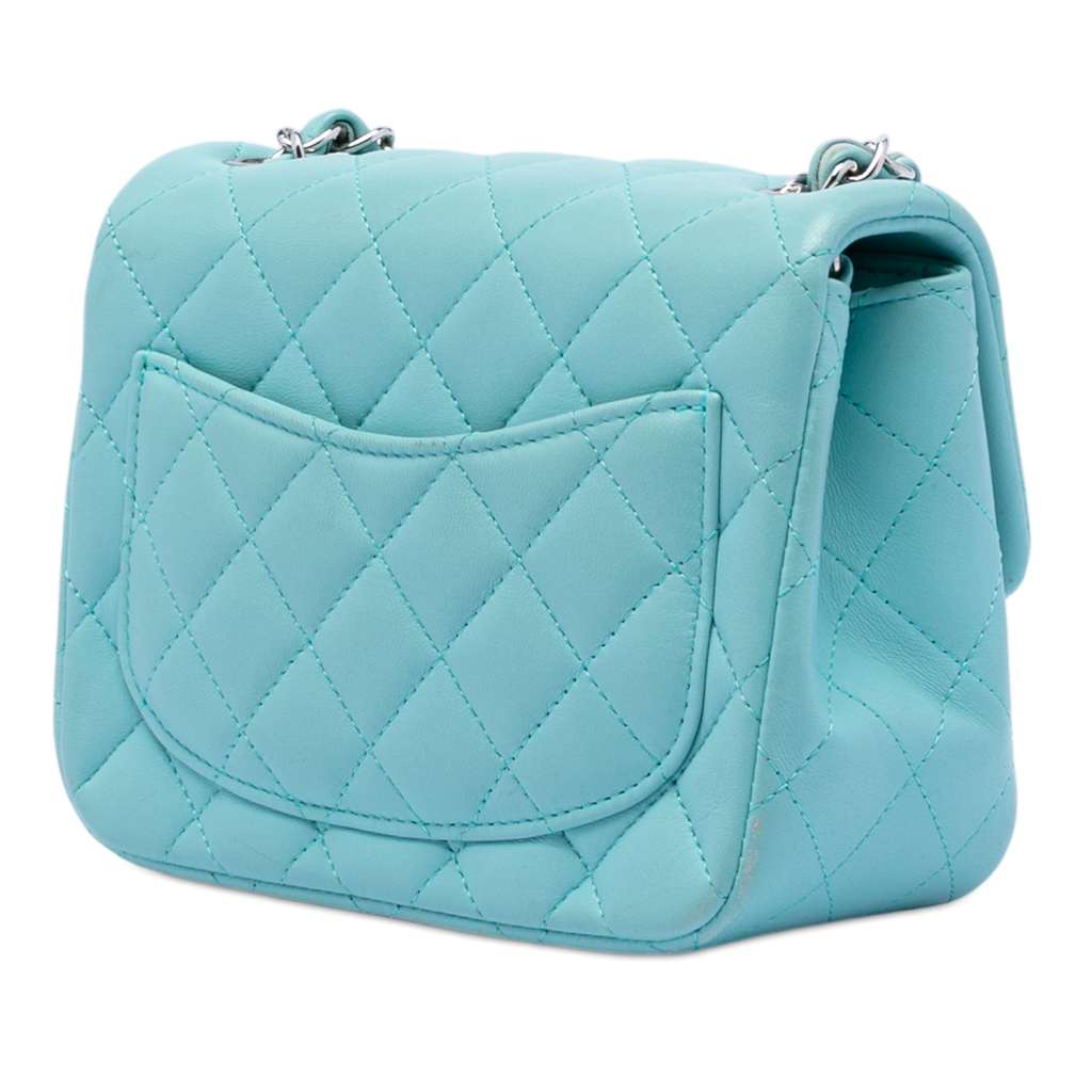 Chanel Mini Square Classic Lambskin Single Flap Blue Leather Good condition - Back View