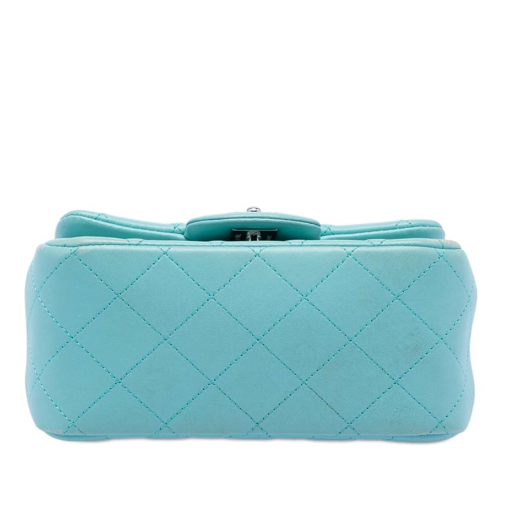 Chanel Mini Square Classic Lambskin Single Flap Blue Leather Good condition - Inside View