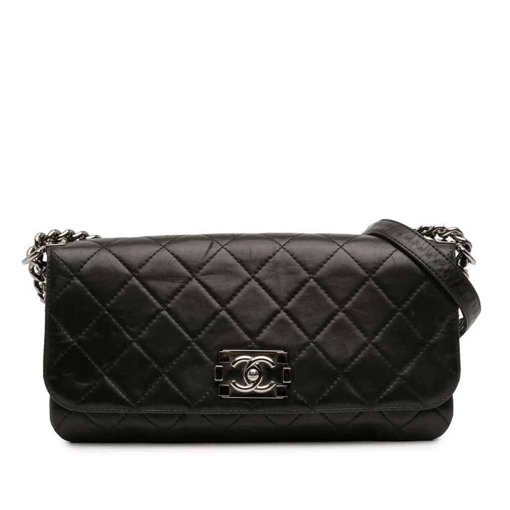 Chanel Quilted Lambskin Boy Accordion Flap Black Leather Very good - Front View