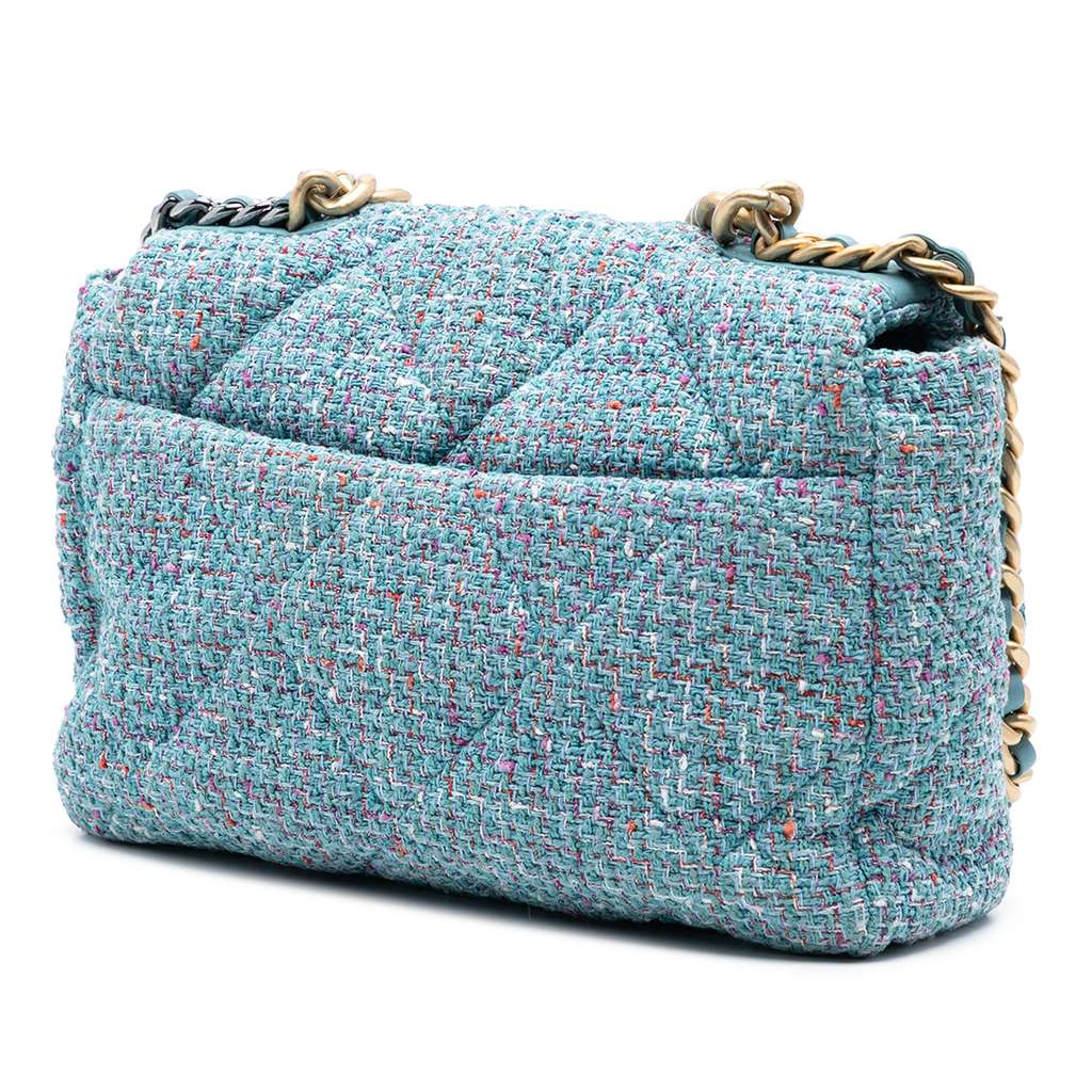 Chanel Large Tweed 19 Flap Blue Tweed Good condition - Back View