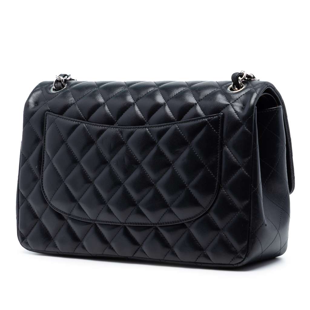 Chanel Jumbo Classic Lambskin Double Flap Black Leather Good condition - Back View